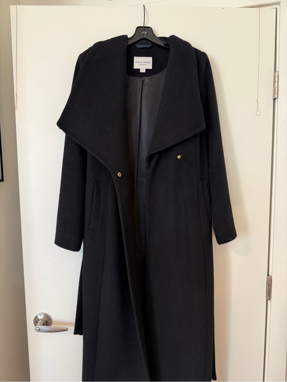 Cole Haan Black Belted Wool Trench Coat